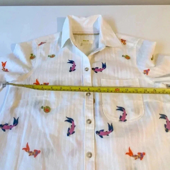 Anthropologie Maeve Koi Embroidered Button Down Size 2 - Picture 10 of 15
